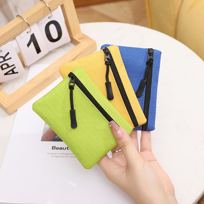 [ ] Ladies Oxford Cloth Solid Color Mini Zipper Coin Purse Key Bag - Image 2
